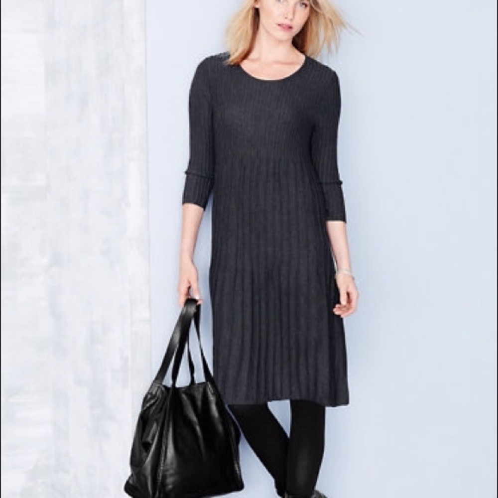 Eileen Fisher Washable Wool Dress Long Sleeve Scoop Neck Gray SP